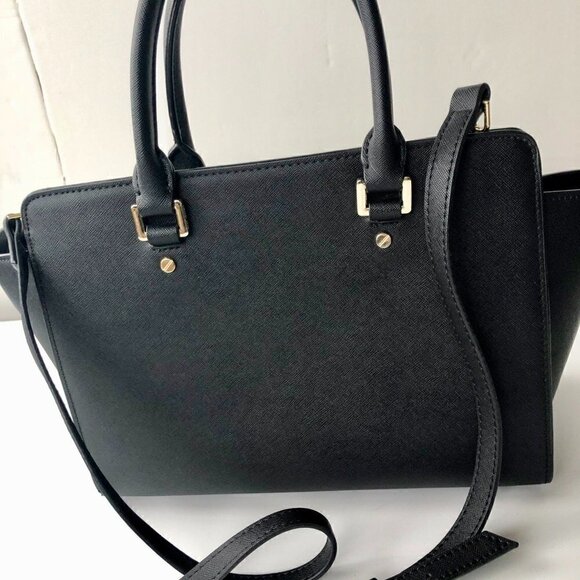 MK MICHAEL KORS SELMA Saffiano Leather Black Gold detach strap 12.5 x 9 x 4.5" - Picture 10 of 16